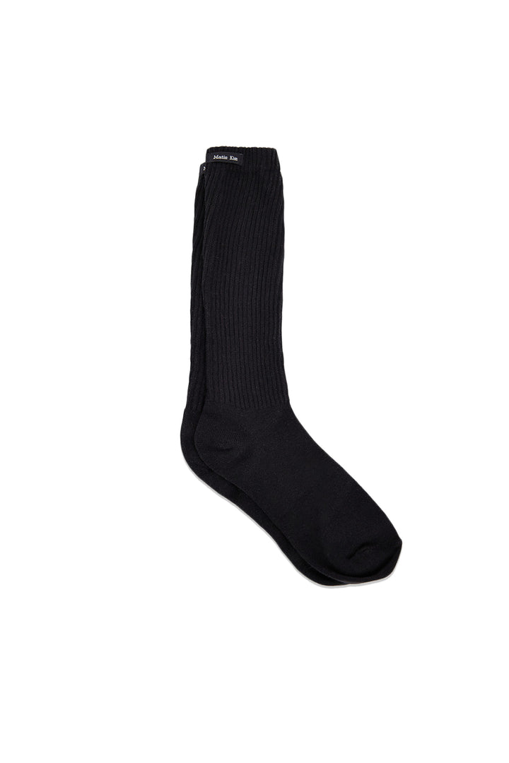 Matin Kim Small Logo Point Ribbed Socks — Black