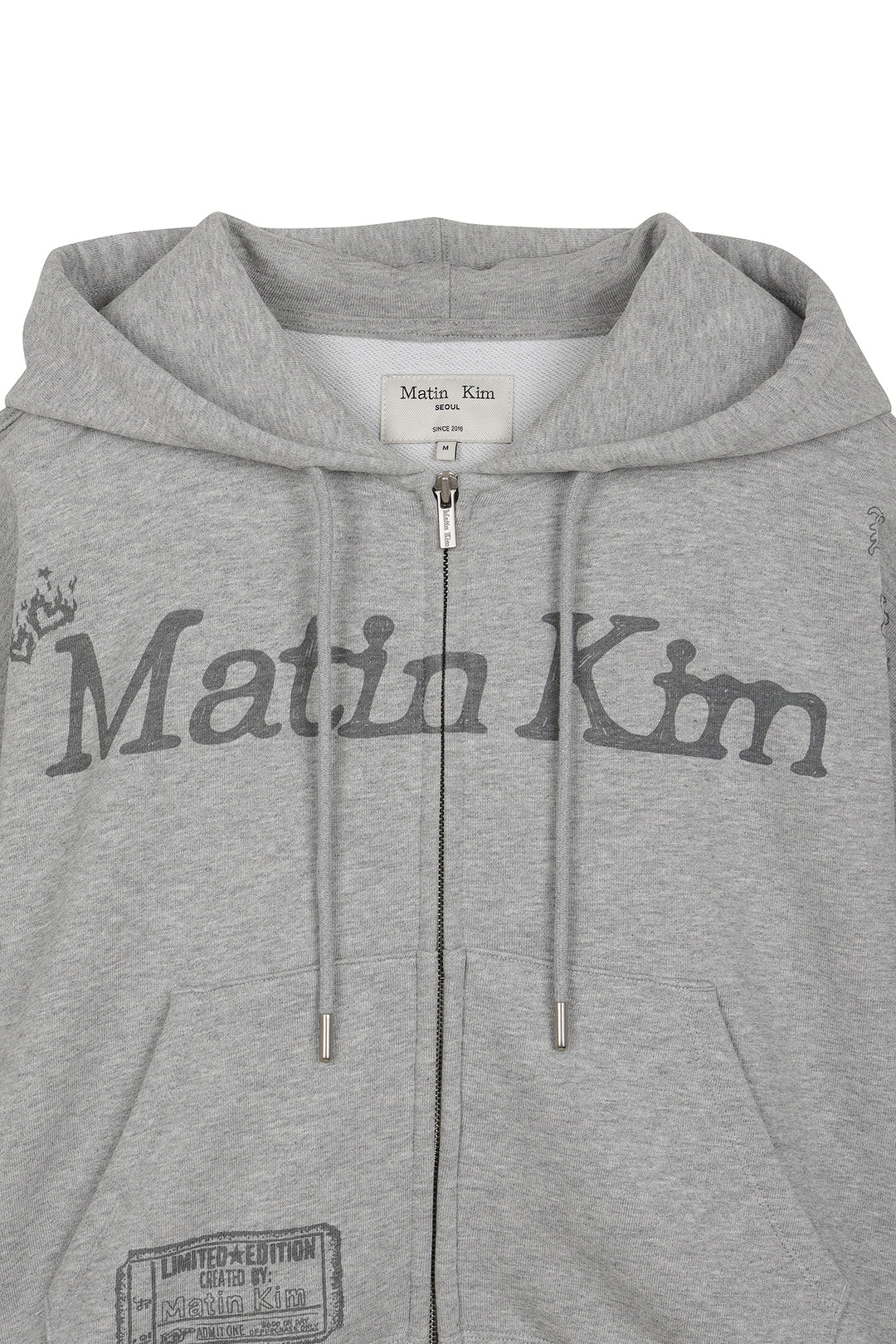 Matin Kim Graffiti Artwork Crop Hoody Zip Up — Gray
