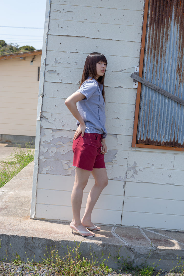 Matin Kim Cut Line Point Denim Shorts — Red