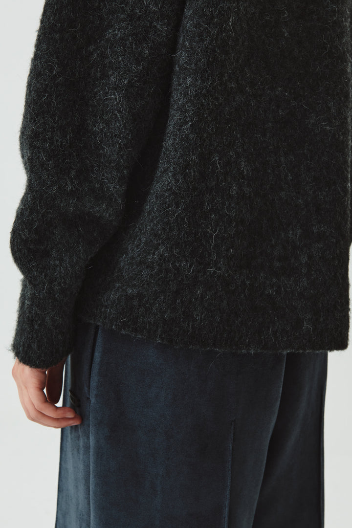 KIMMATIN Button High Neck Alpaca Blend Sweater — Charcoal