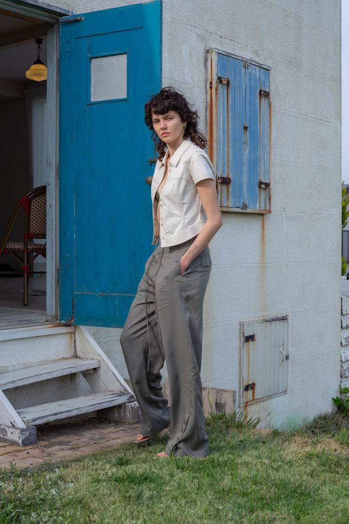 Matin Kim Button Point String Wide Pants — Khaki