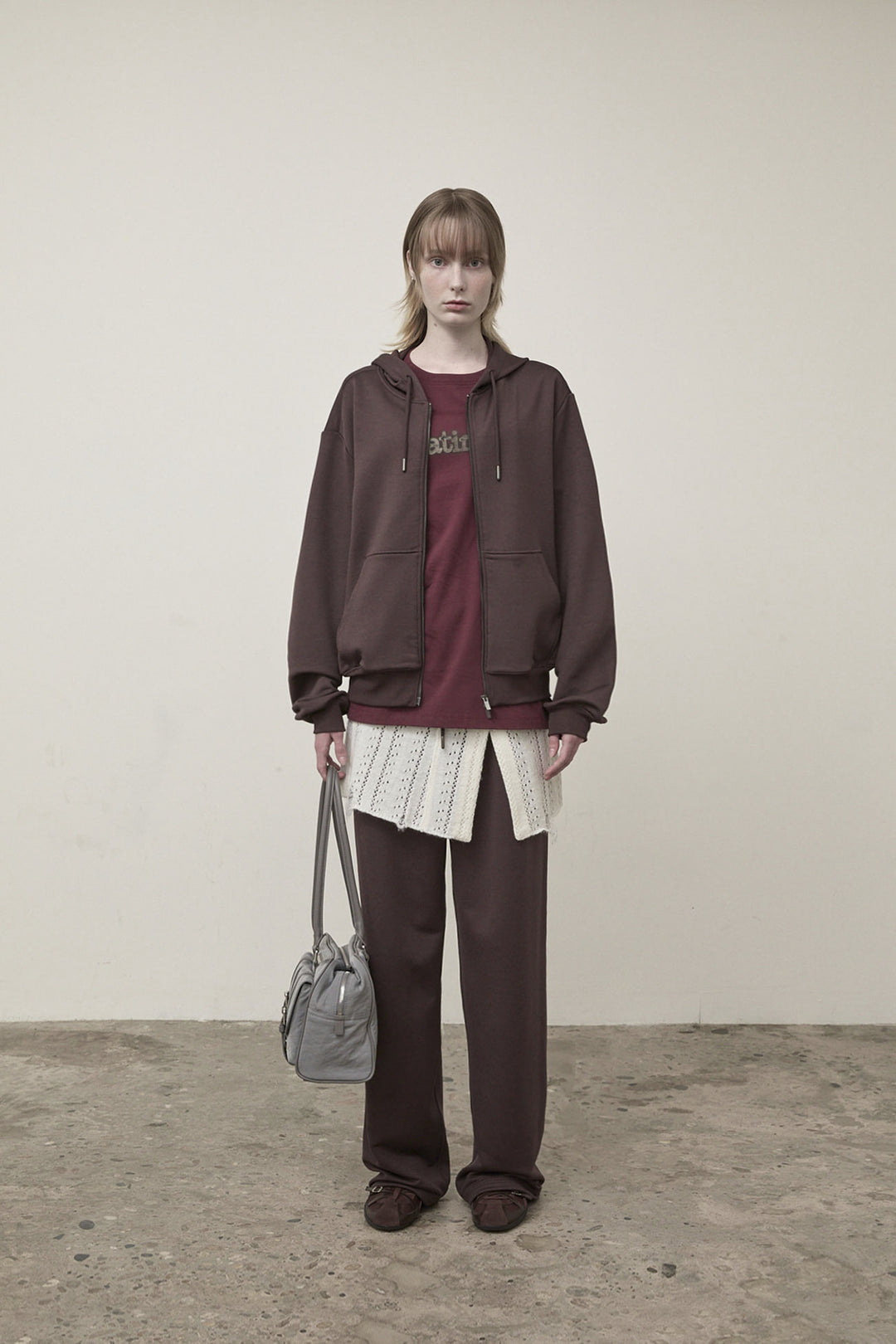 Matin Kim Back Logo Glitter Zip Hoodie — Brown