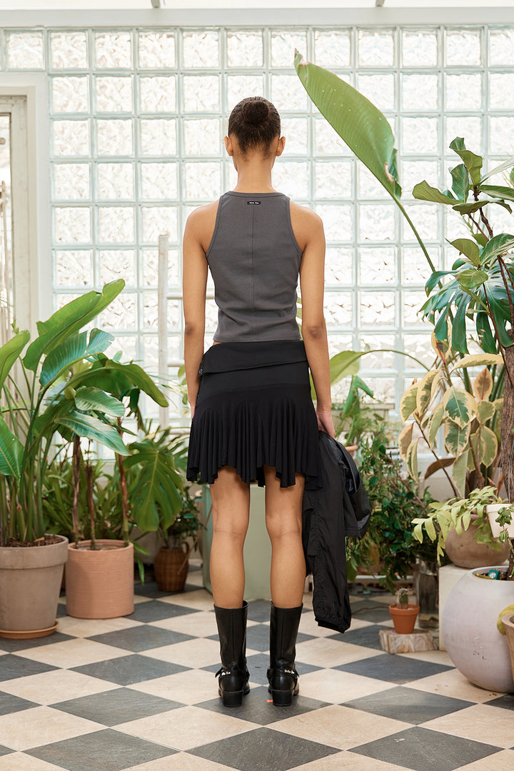 Matin Kim Unbalance Flare Folding Skirt — Black