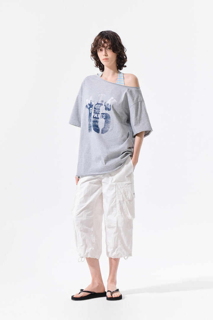 Matin Kim MTK 16 Graffiti Logo Asymmetric Top — Gray