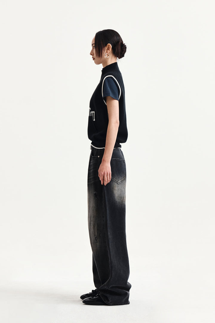 Matin Kim Spell Point Knit Zip Up Vest — Black