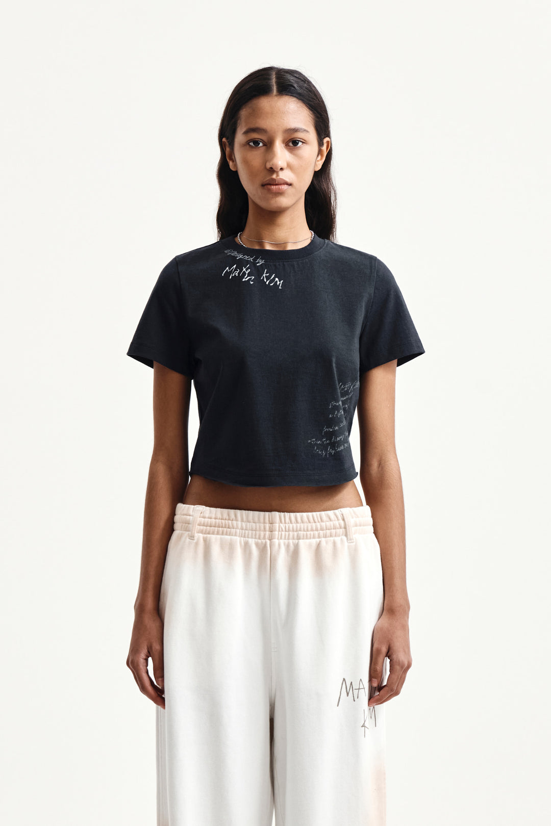 Matin Kim Graffiti Round Hem Crop Top — Navy blue