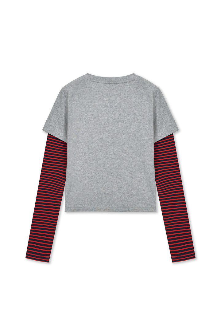 Matin Kim Graffiti Logo Stripe Layered Top — Gray