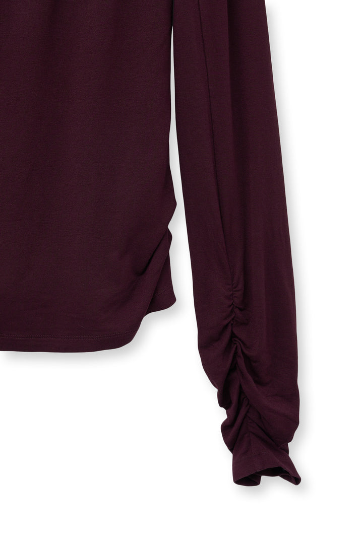 Matin Kim Henley Neck Shirring Top — Burgundy