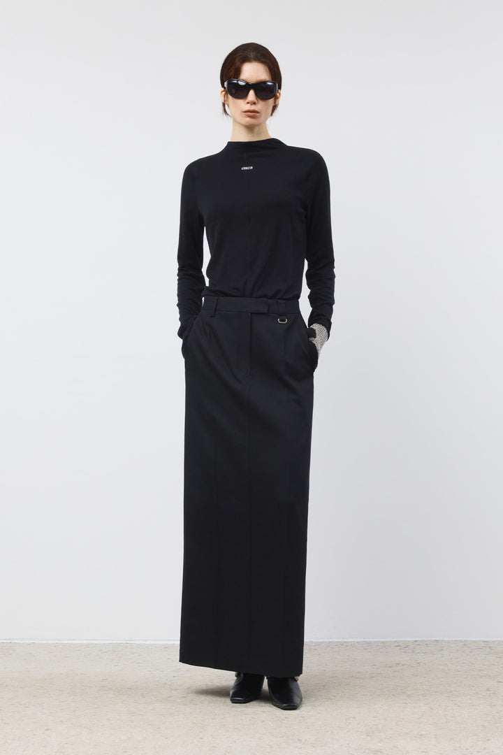 KIMMATIN Back Double Waist Maxi Skirt — Black