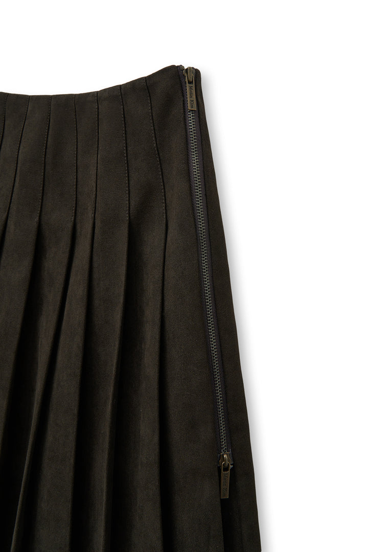 Matin Kim Side Zipper Pleats Midi Skirt — Brown