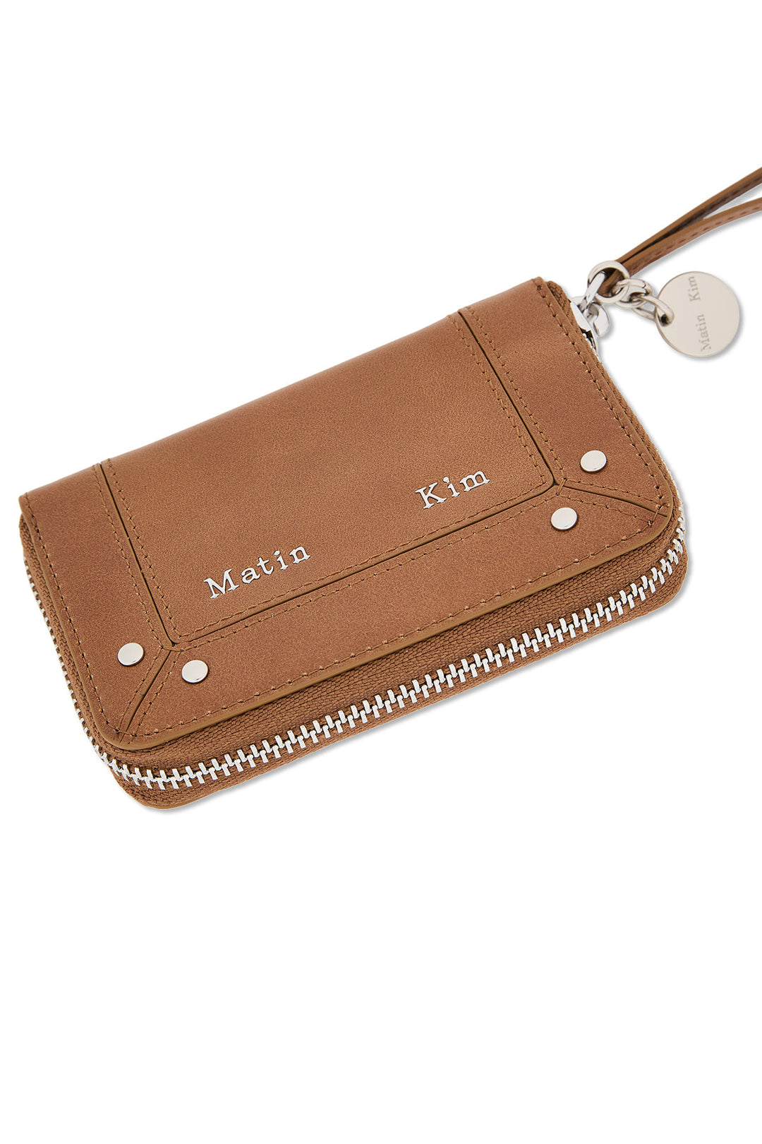 Matin Kim Steel Logo Rivet Compact Wallet — Camel