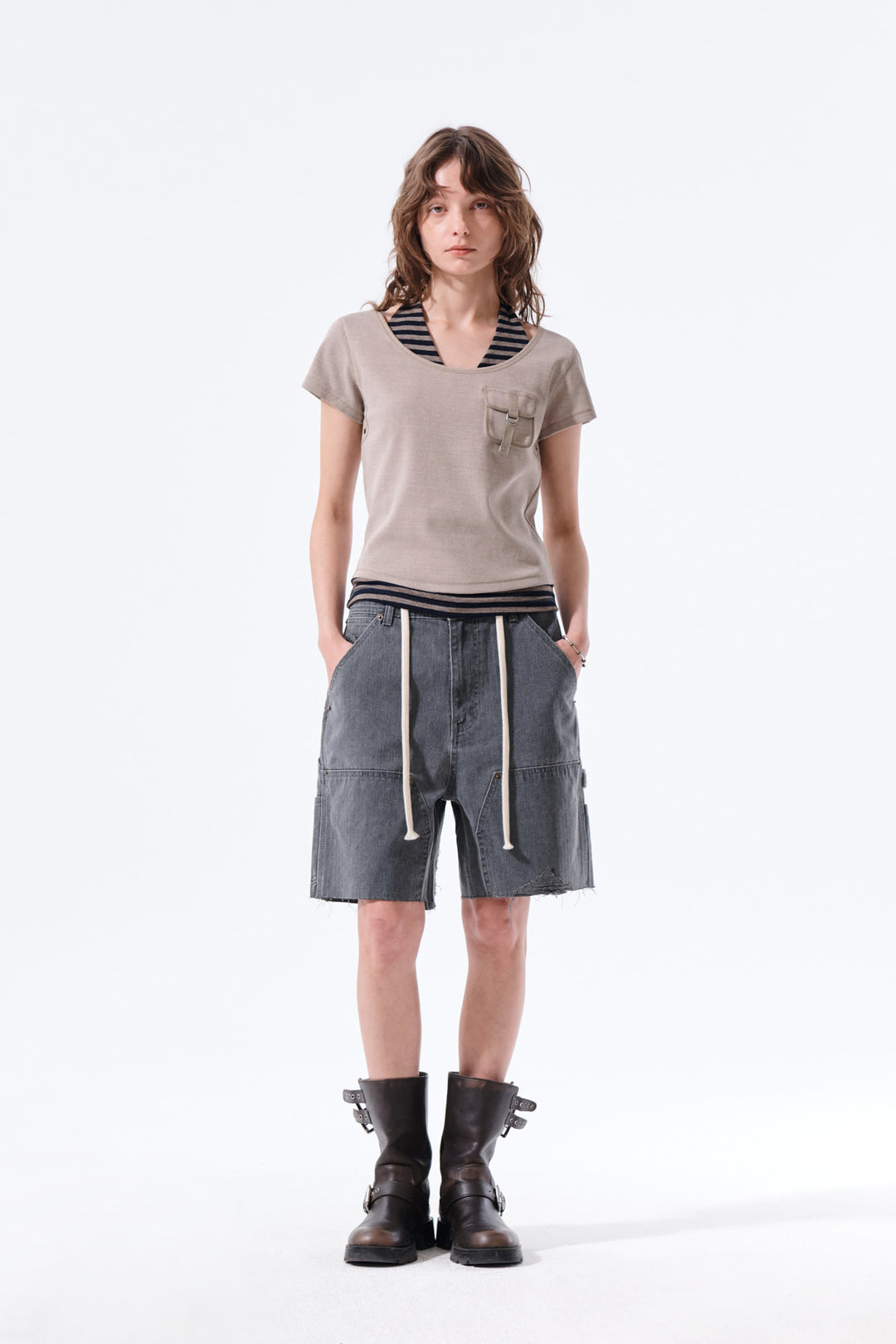 Matin Kim Pocket Point Slim Fit Top — Beige