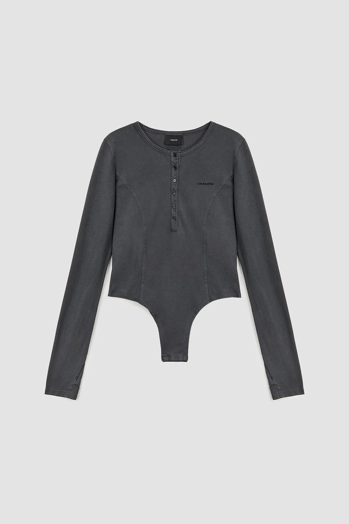 KIMMATIN Raw Cut Bodysuit Top — Charcoal