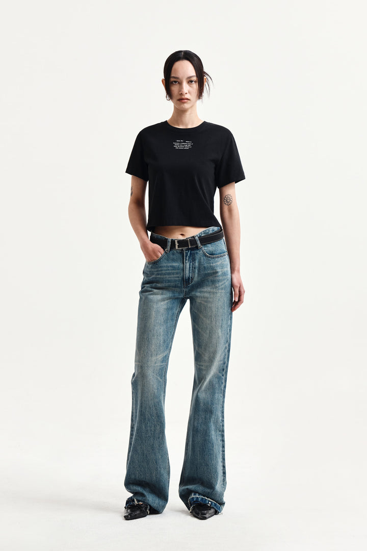 Matin Kim Label Point Lettering Crop Top — Black