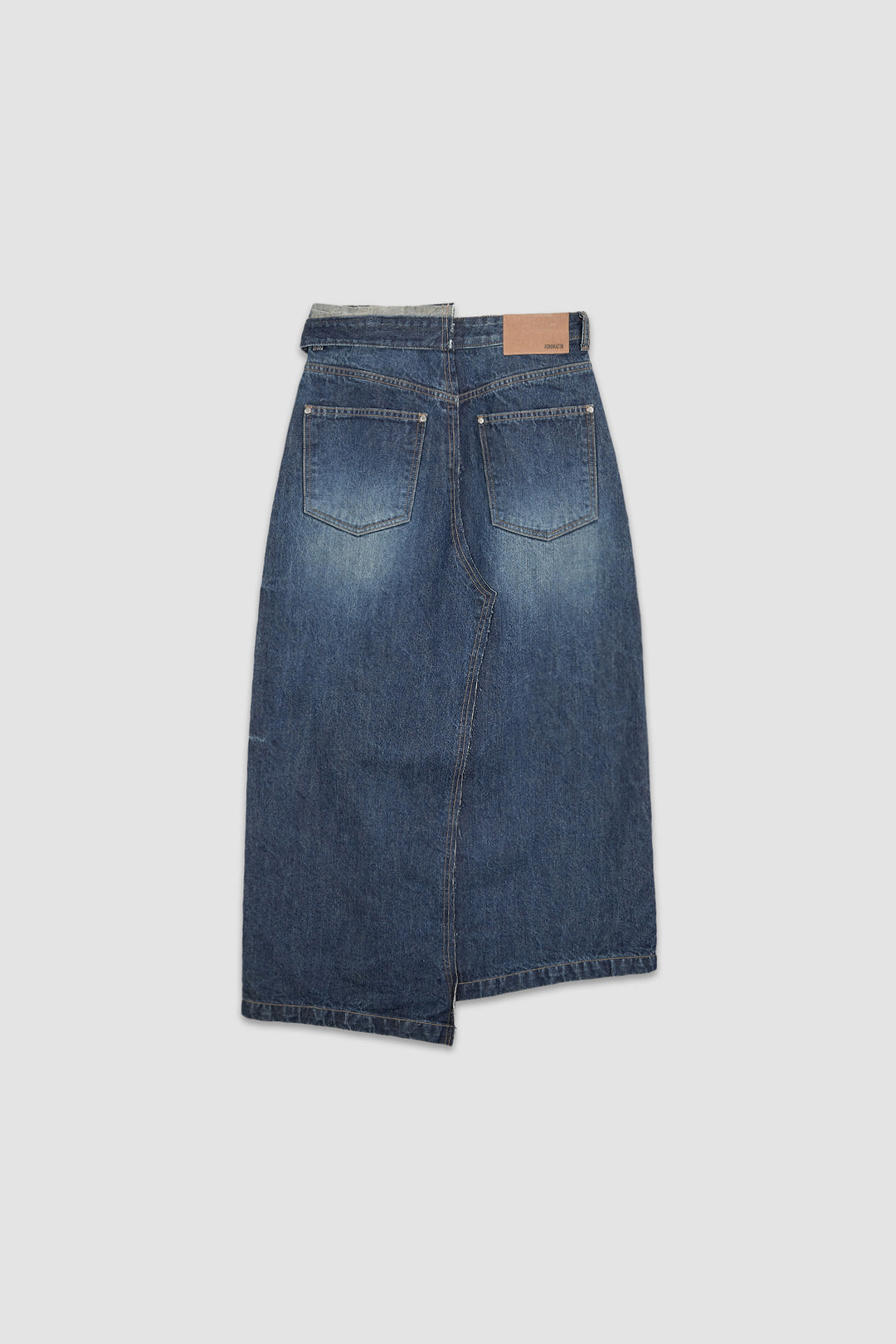 KIMMATIN Foldover Vintage Washed Denim Skirt — Blue