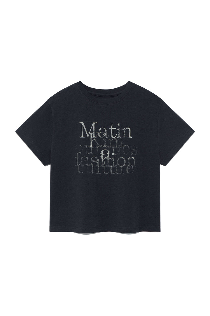 Matin Kim Dusty Typo Graphic Crop Top — Charcoal