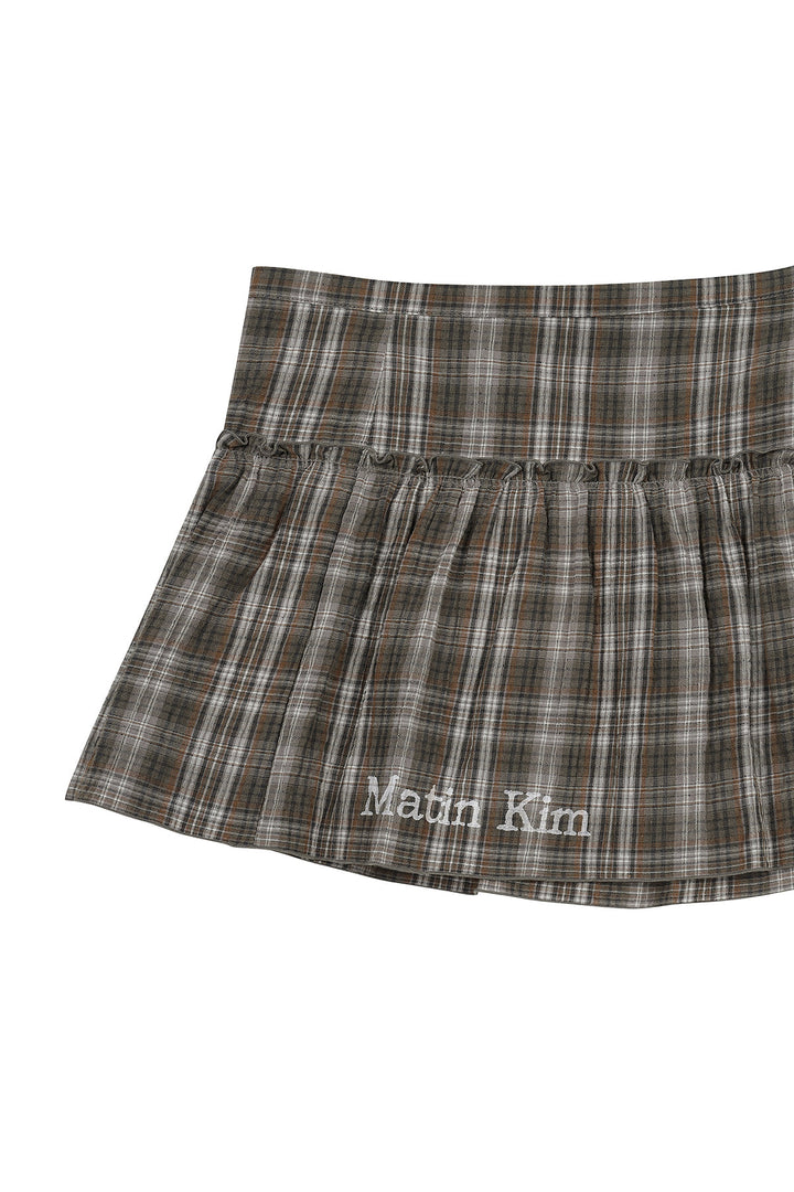 Matin Kim Check Layered Skirt — Gray