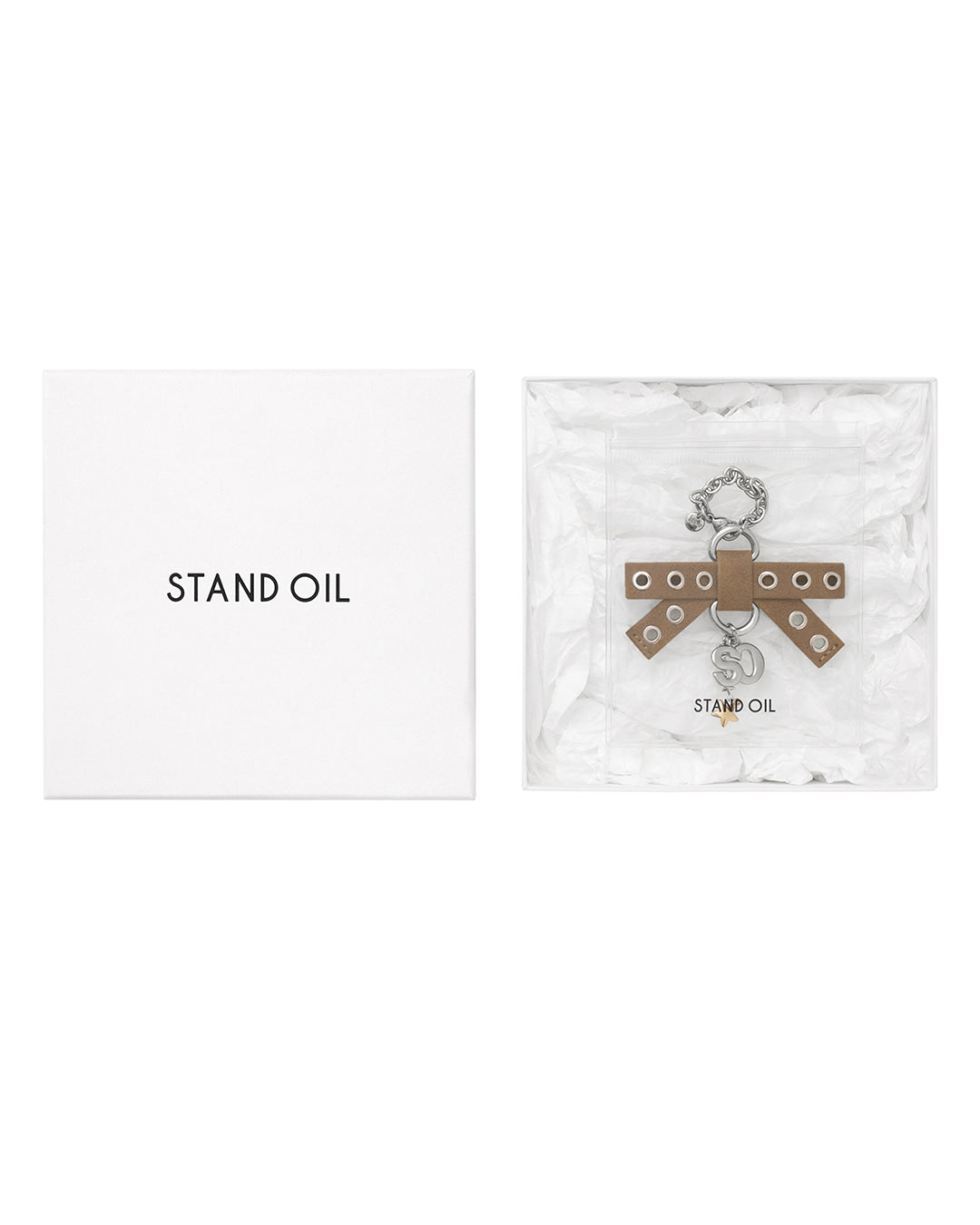Stand Oil Bow Charm Keyring — Camel