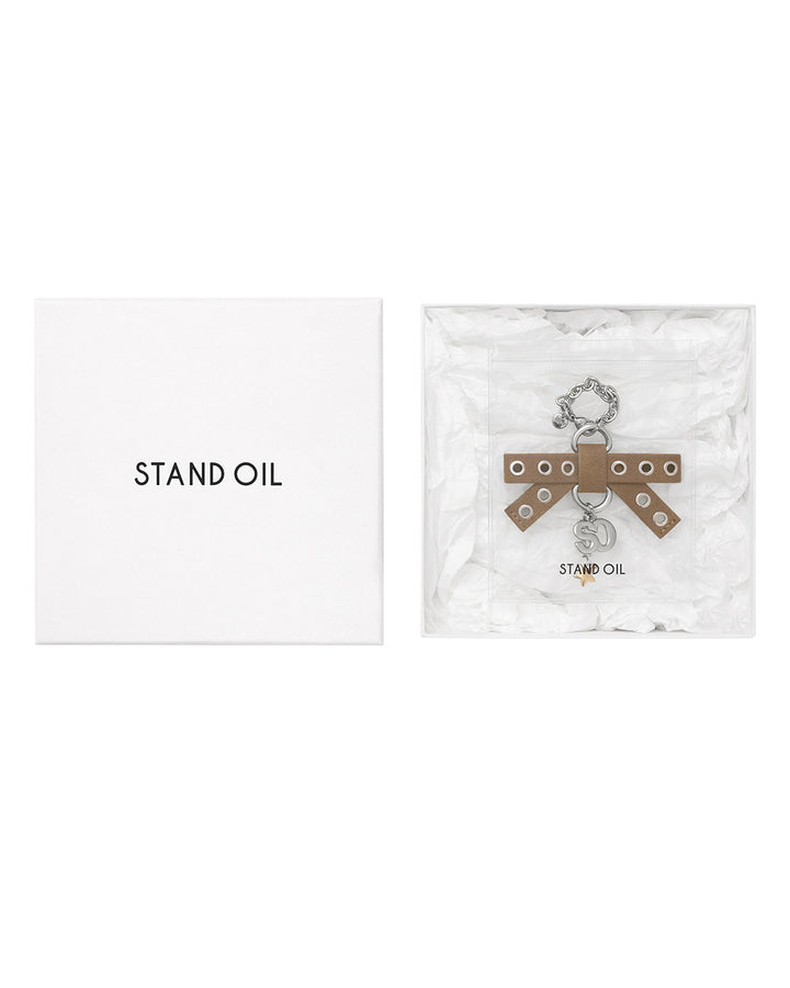 Stand Oil Bow Charm Keyring — Camel