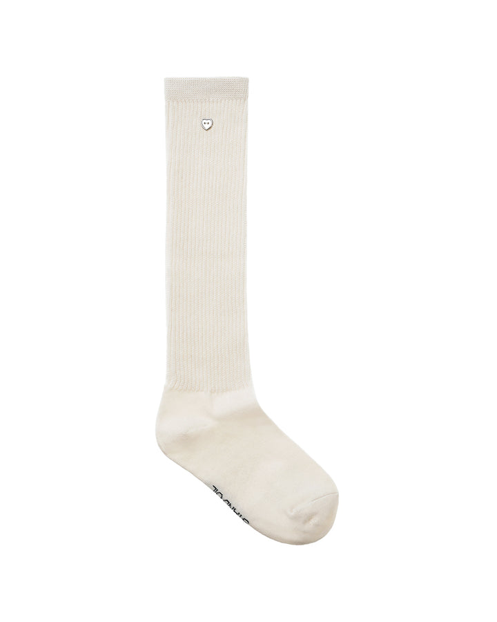 Stand Oil Heart Button Knee Socks — Cream