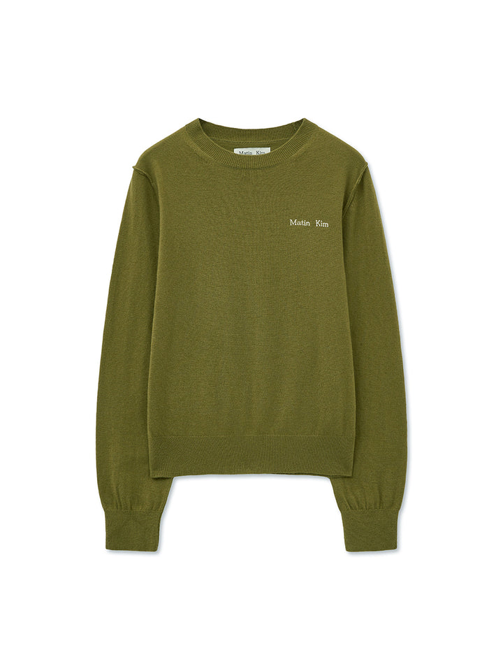 Matin Kim Cashmere Blended Round Knit — Olive