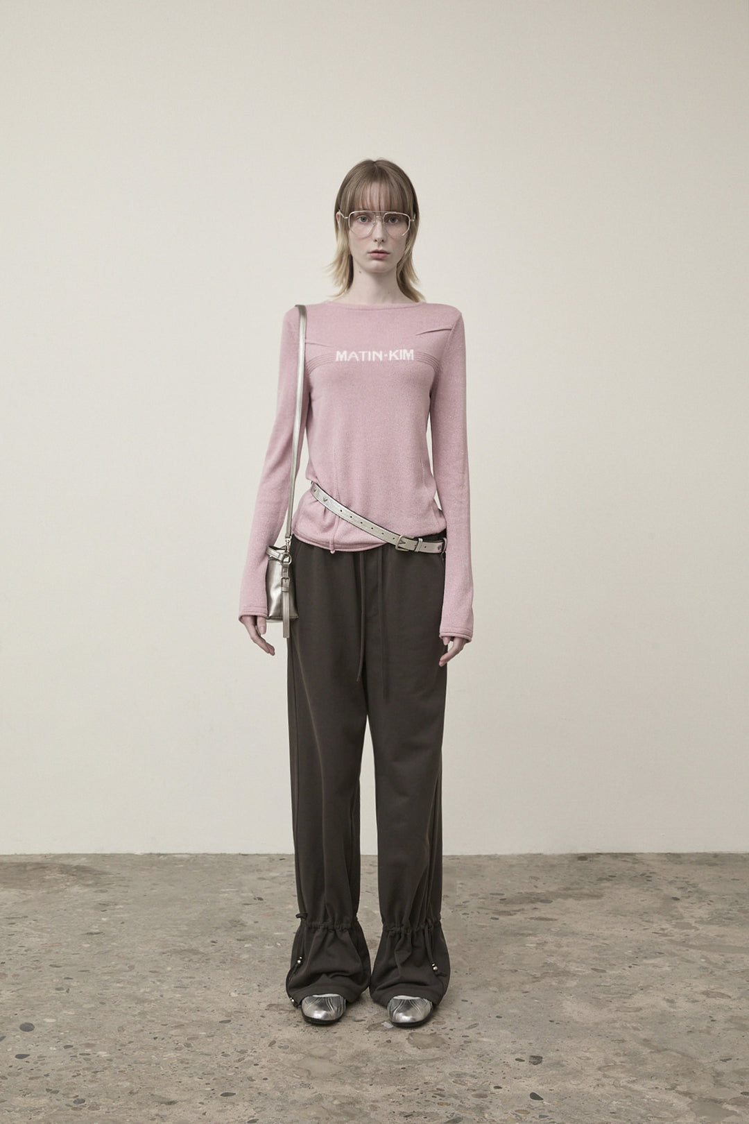Matin Kim Glitter Slim Logo Knit Top — Pink