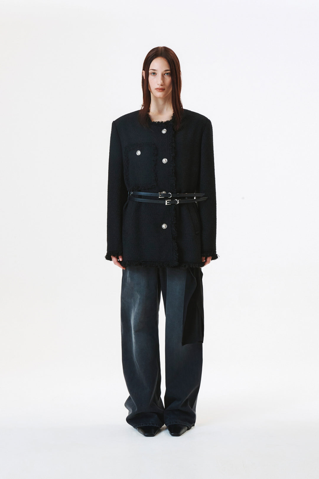 KIMMATIN Patch Pocket Tweed Jacket — Black