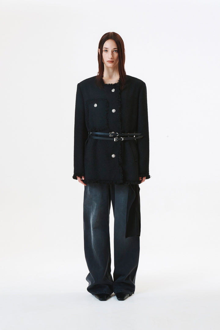 KIMMATIN Patch Pocket Tweed Jacket — Black