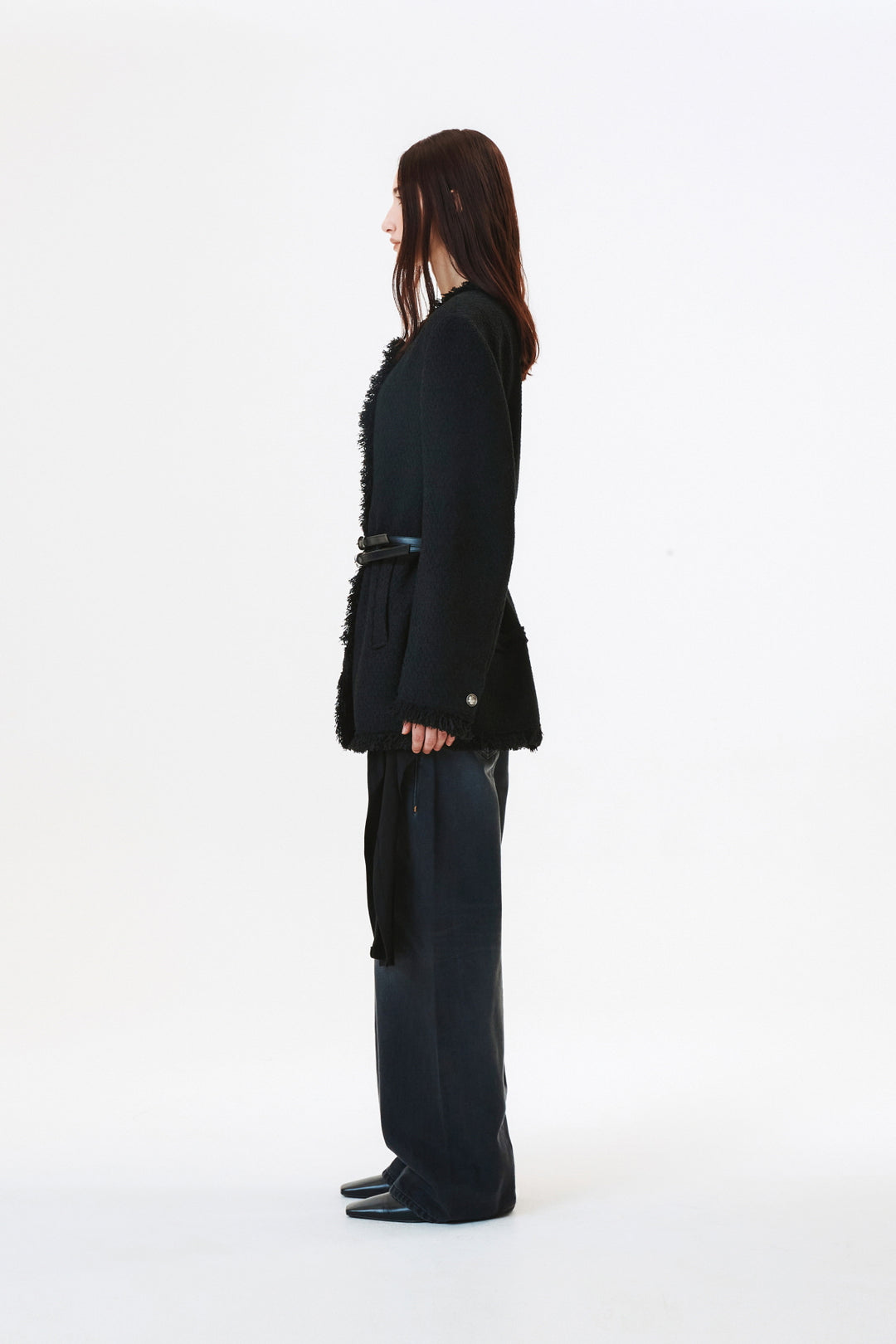 KIMMATIN Patch Pocket Tweed Jacket — Black