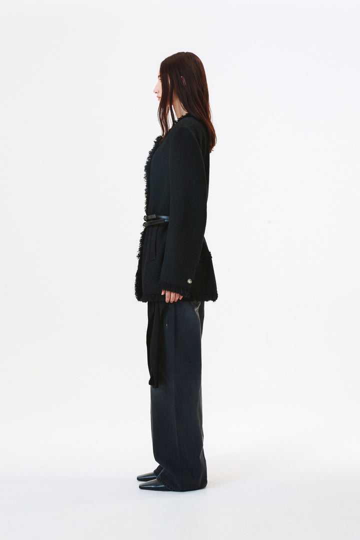 KIMMATIN Patch Pocket Tweed Jacket — Black