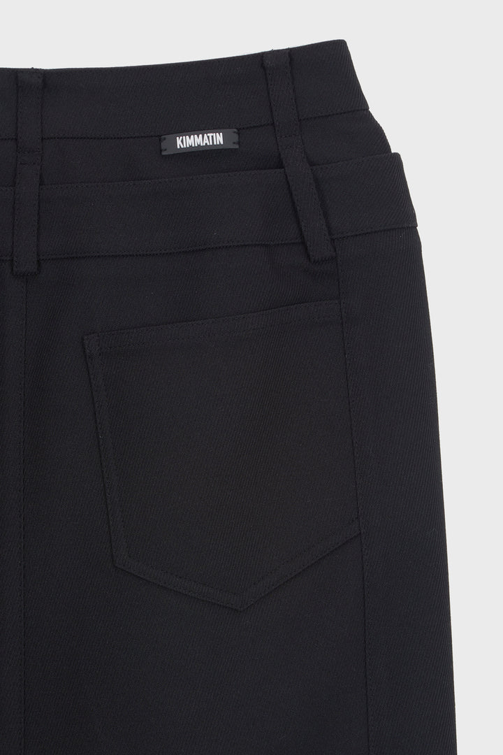 KIMMATIN Back Double Waist Maxi Skirt — Black