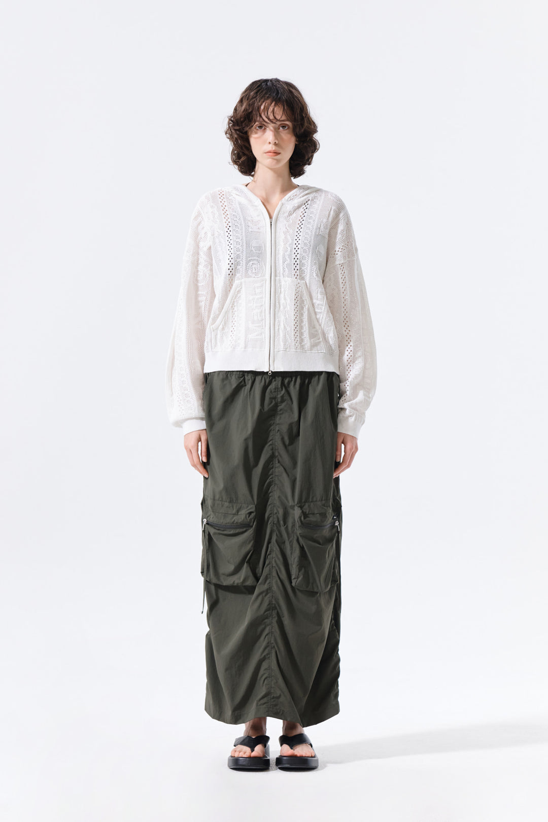 Matin Kim Patch Pocket Shirring Nylon Skirt — Khaki