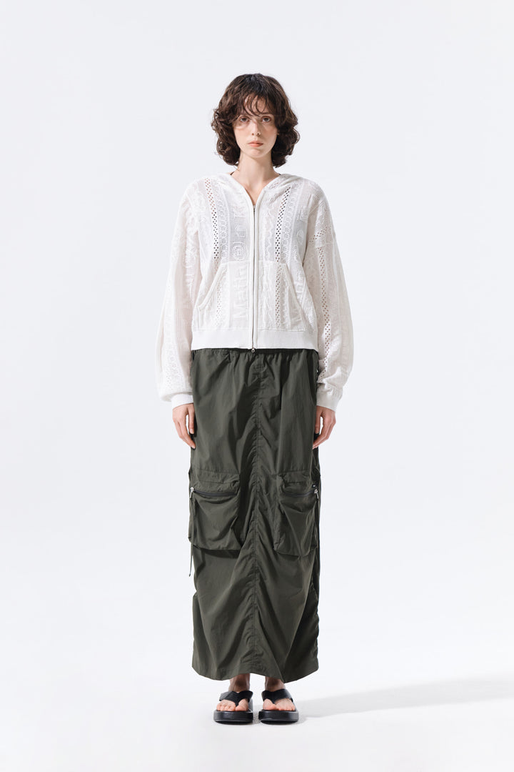Matin Kim Patch Pocket Shirring Nylon Skirt — Khaki