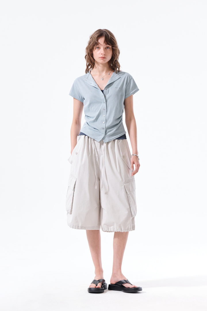 Matin Kim Washed Cotton Patch Pocket Bermudas — Light Grey