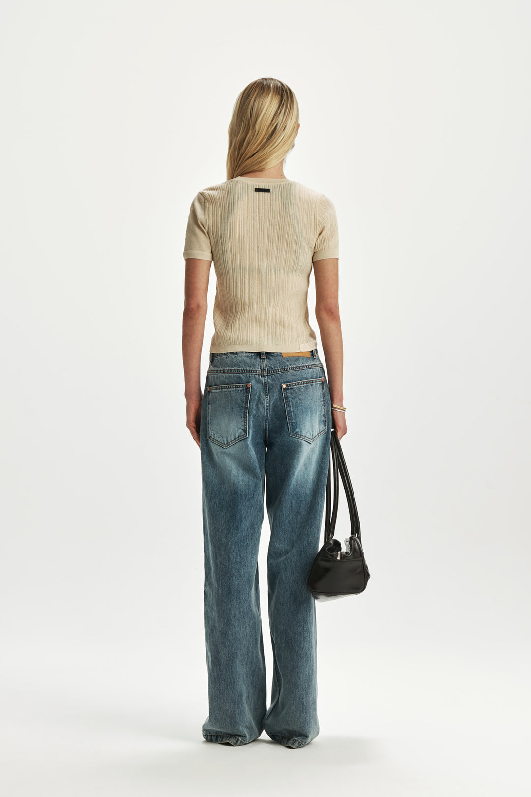 KIMMATIN Sheer Half Sleeve Knit Top — Ivory
