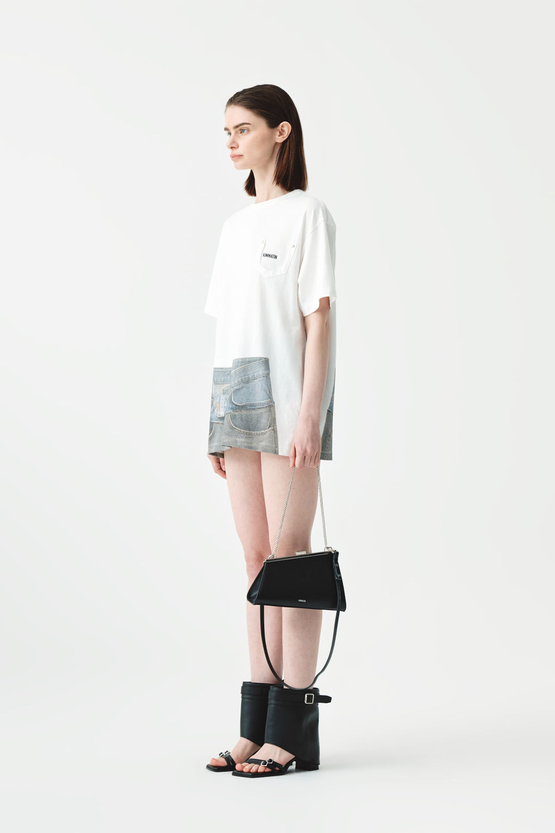 KIMMATIN Denim Printing Oversize Top — White