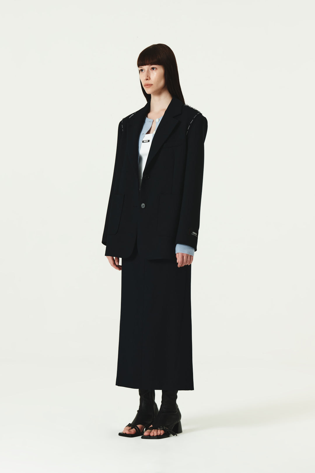 KIMMATIN Foldover Twill Wool Skirt — Navy blue