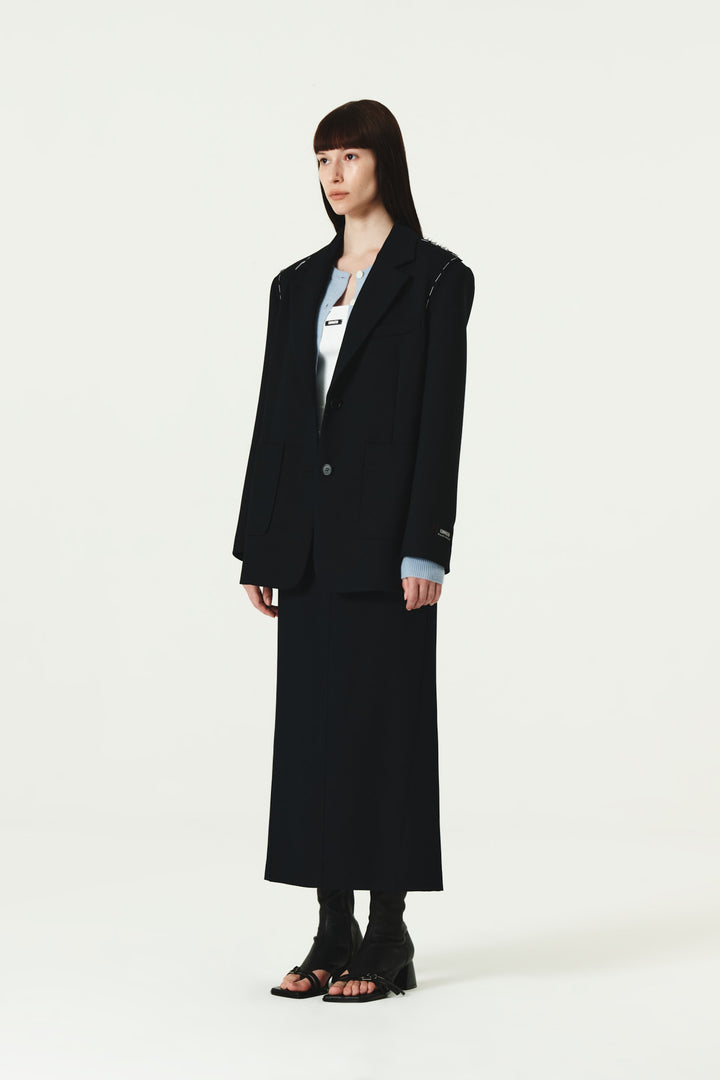 KIMMATIN Foldover Twill Wool Skirt — Navy blue