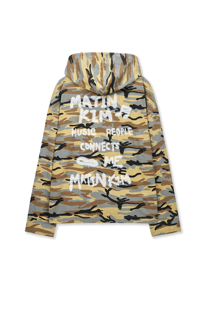 Matin Kim Typo Artwork Camouflage Hoody — Camel