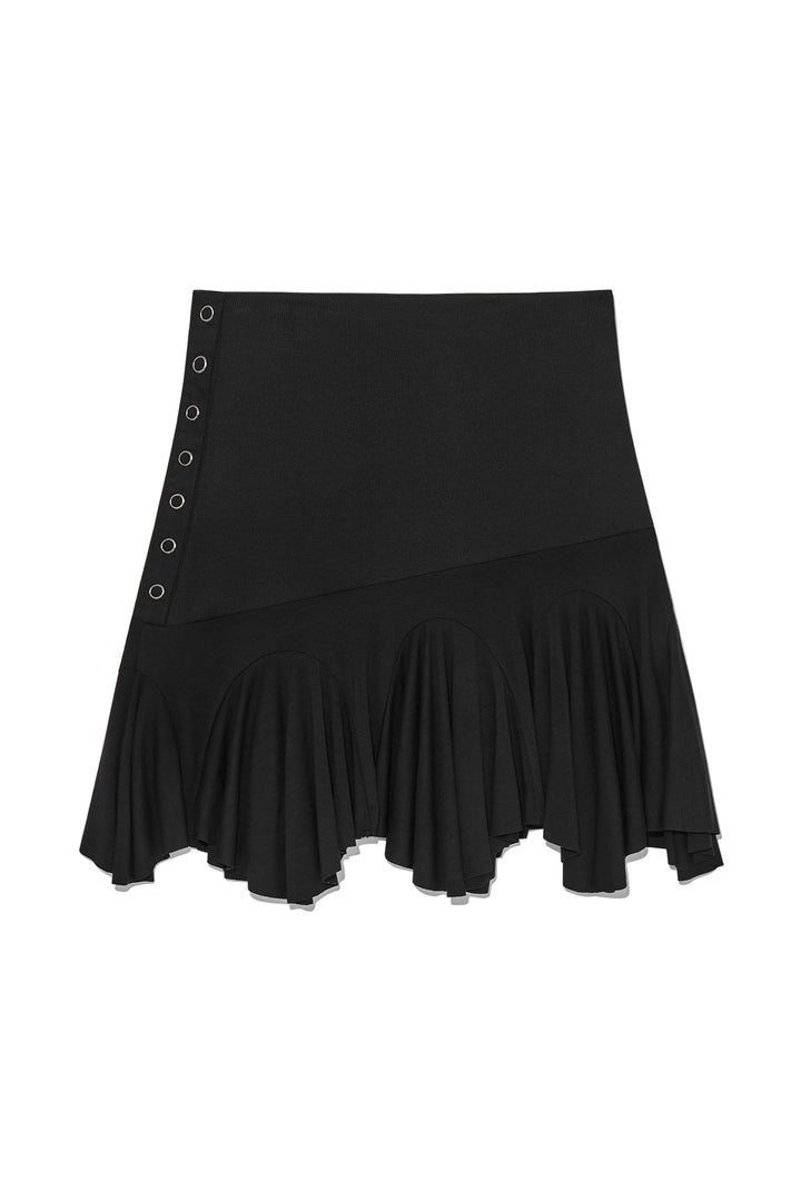 Matin Kim Unbalance Flare Folding Skirt — Black
