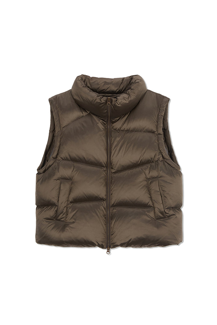 Matin Kim Unbalance Quilted Down Vest — Brown
