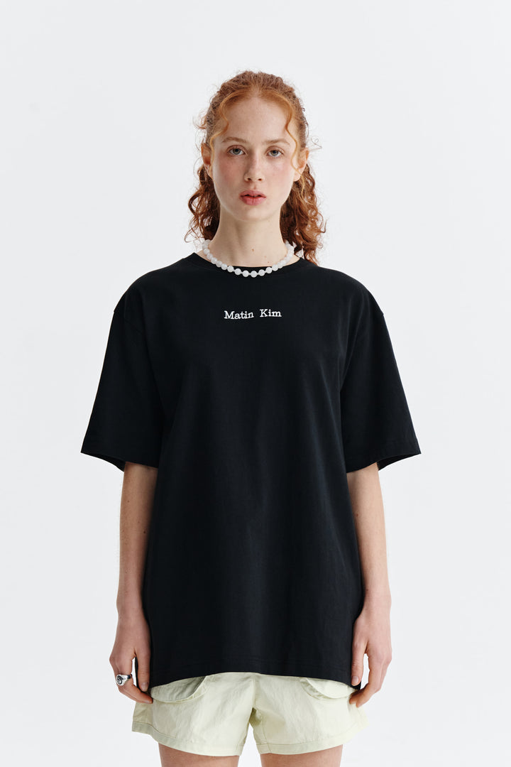 Matin Kim Embroidery Small Logo Oversize Top — Black