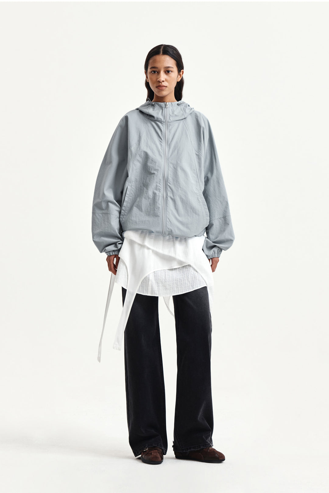 Matin Kim Back Logo Hoody Wind Breaker — Light Grey