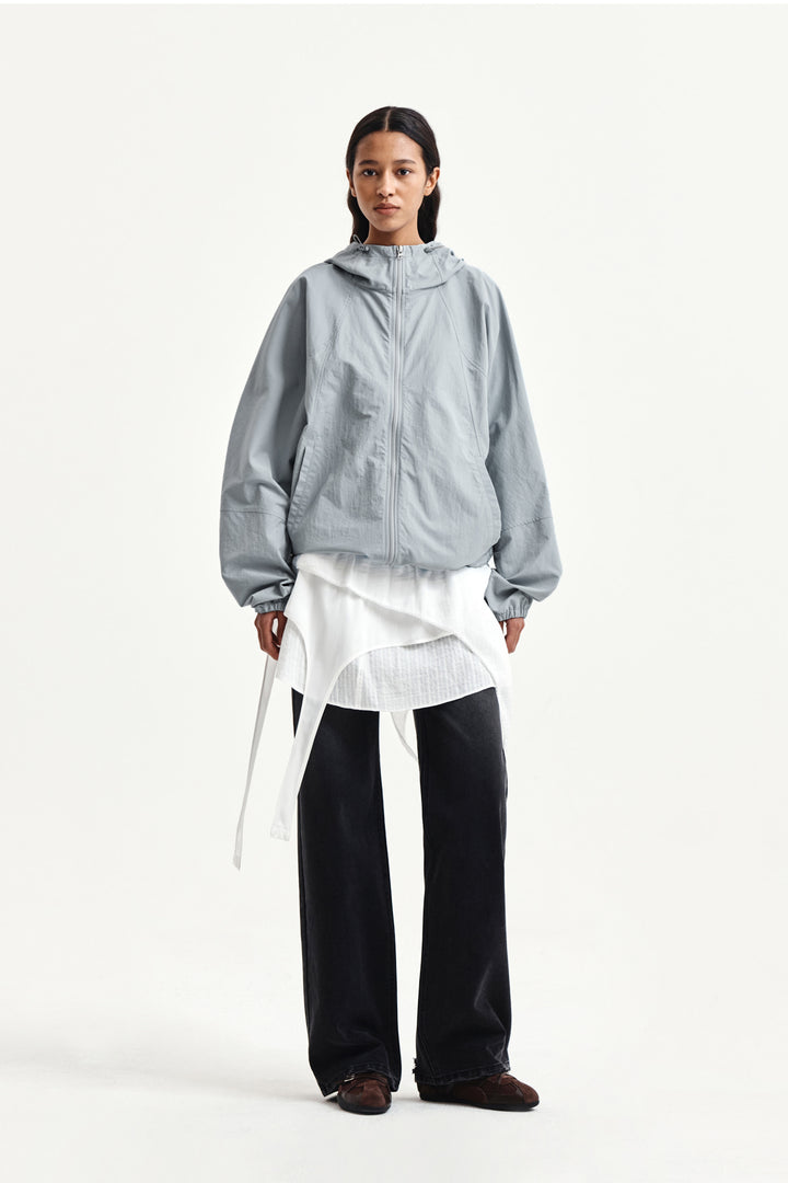 Matin Kim Back Logo Hoody Wind Breaker — Light Grey