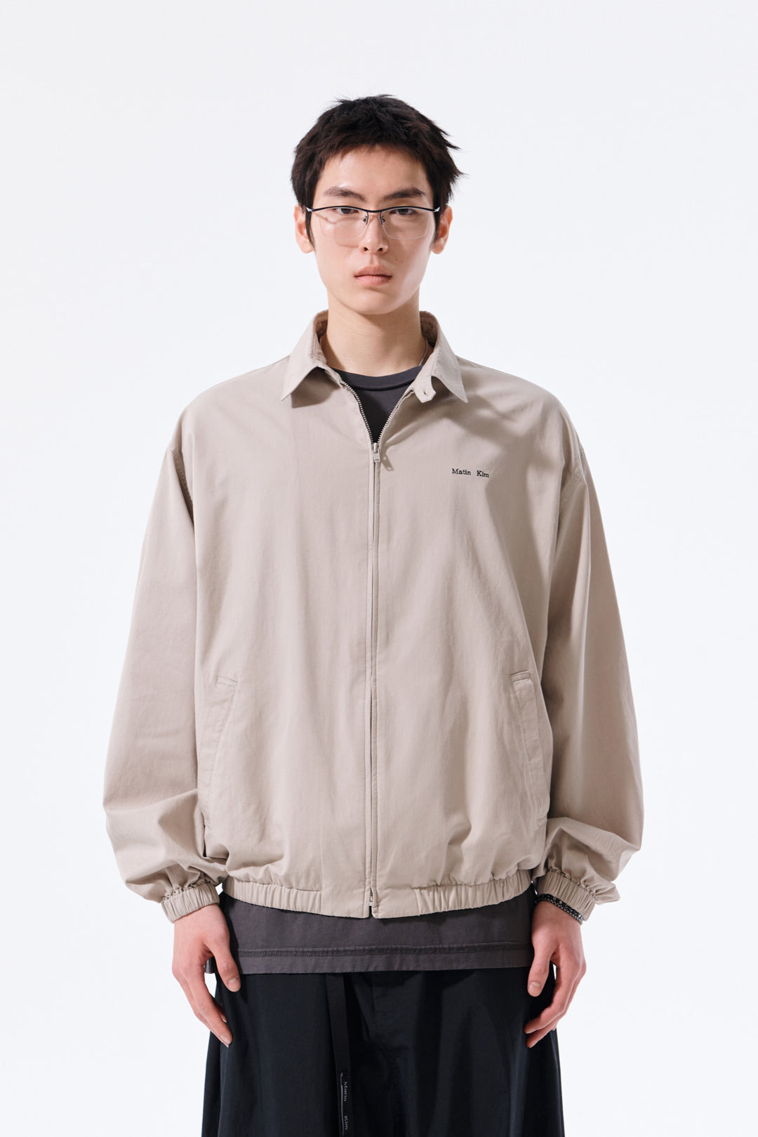 Matin Kim Small Logo Cotton Zip-Up Jumper — Beige
