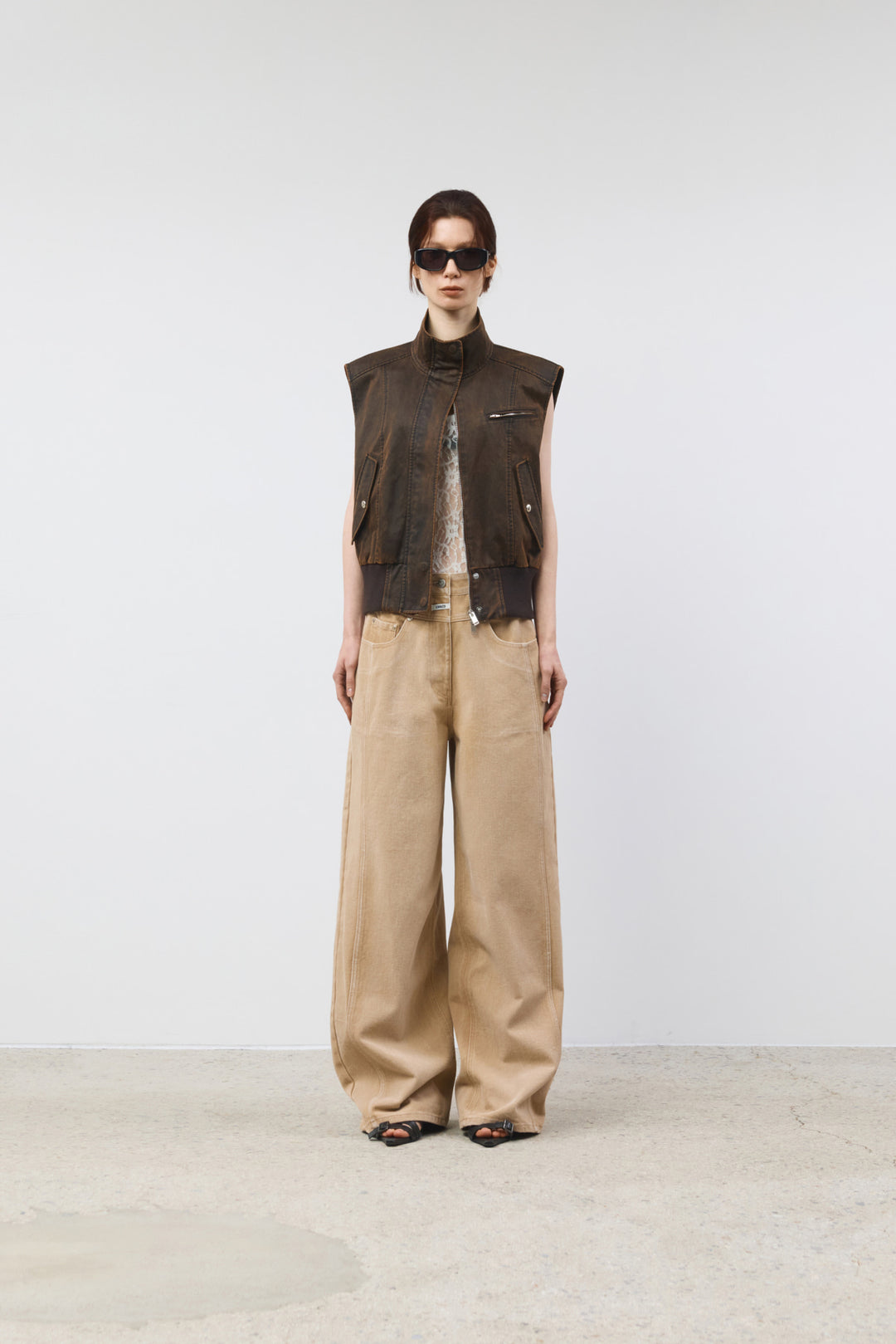 KIMMATIN Washed Blouson Vest — Brown