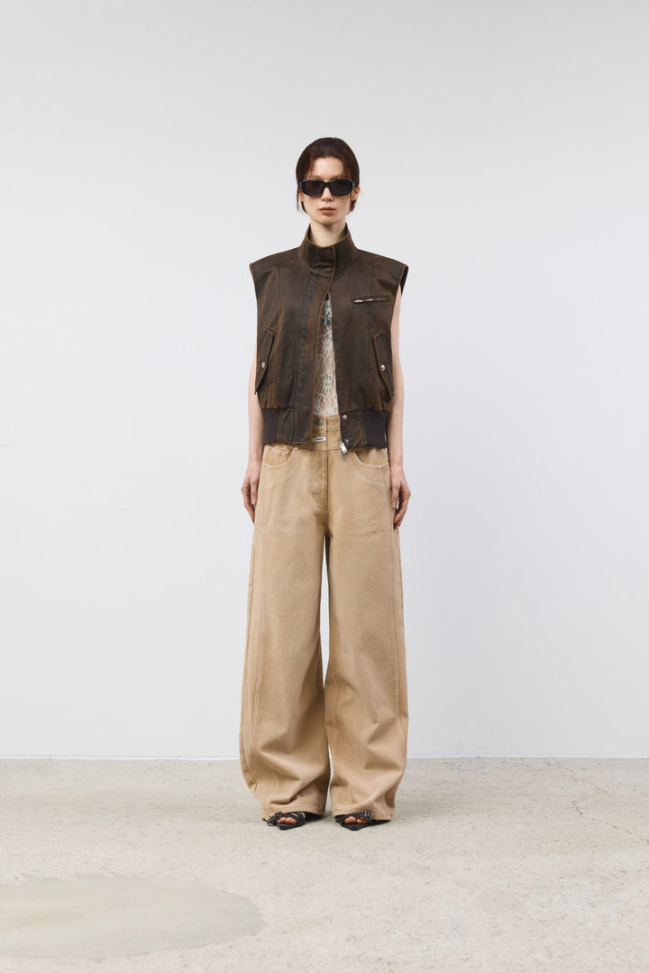 KIMMATIN Washed Blouson Vest — Brown