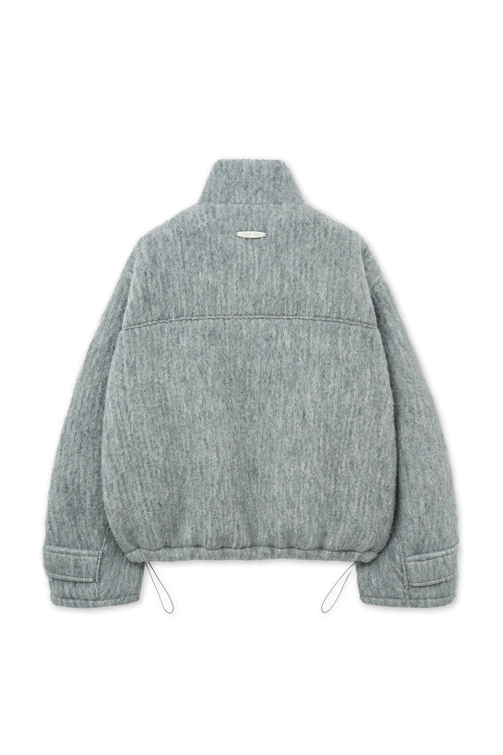 Matin Kim Hairy High Neck Zip Up Jumper — Light Grey