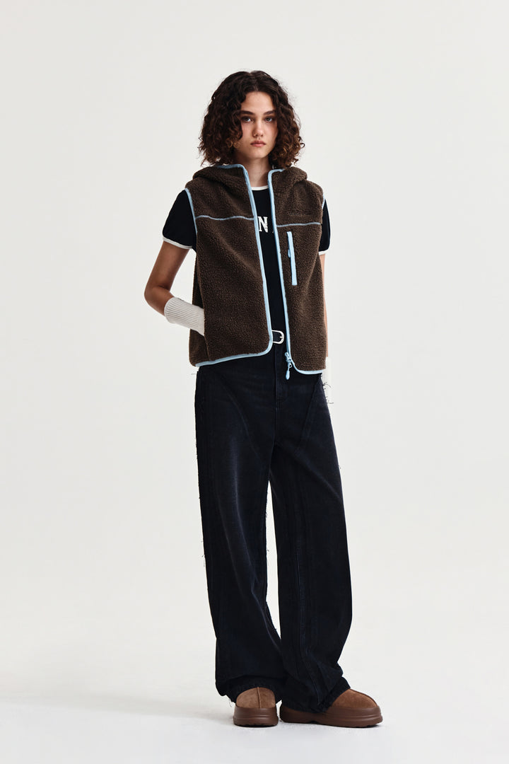 Matin Kim Fleece Hoody Vest in Dark — Brown