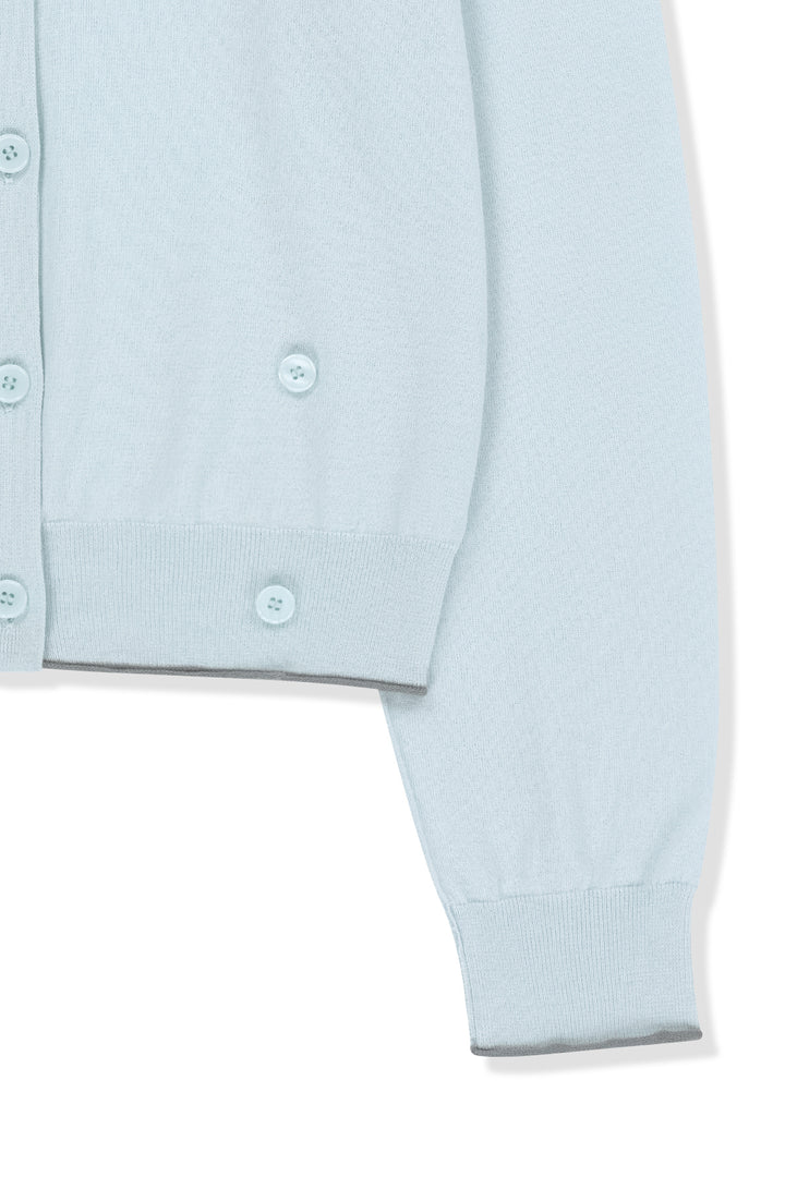 Matin Kim Back Logo Sheer Cardigan — Light Blue